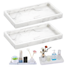 XINSUO? 2 Pieces Trays for Cosmetics Rectangular,Shatterproof Bathroom Tray,Vanity Tray,For Fabric Candles,Towels,Small Cosmetics(20 x 10 cm,Marble