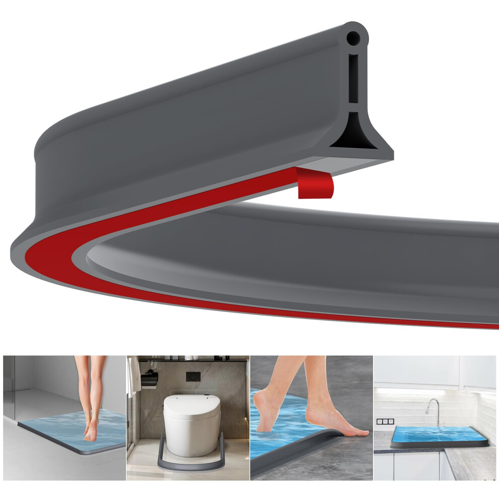 Fentar 2M Wet Room Floor Barrier, Self-Adhesive Shower Splash Guard, Rubber Shower Water Barrier, Shower Threshold Water Barrier, Flexible Shower 5051220989007