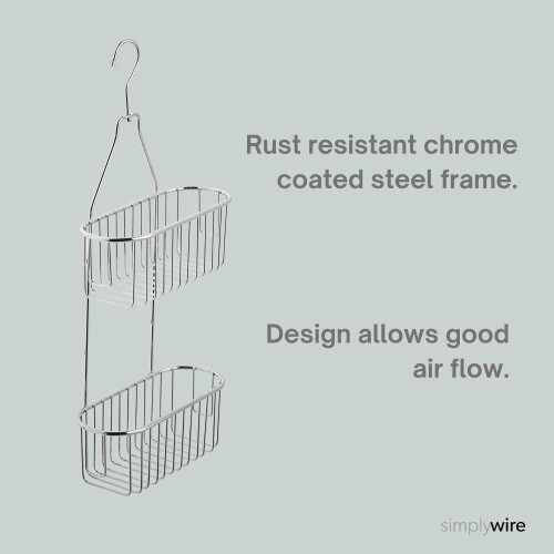 simplywire ? 2 Tier Hanging Shower Caddy ? Rust Resistant ? Chrome 1