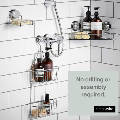 simplywire ? 2 Tier Hanging Shower Caddy ? Rust Resistant ? Chrome 2