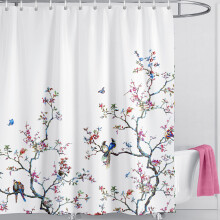 LIVETTY White Bird Floral Shower Curtain 180cm ? 180cm Mould Proof Butterfly Fabric Bathroom curtain For Women & Men With 12 Hooks Washable