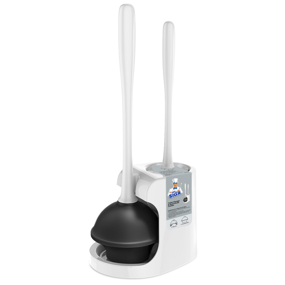 Mr.siga Toilet Plunger And Bowl Brush Combo For Bathroom Cleaning, White, 1 Set 5051220993967