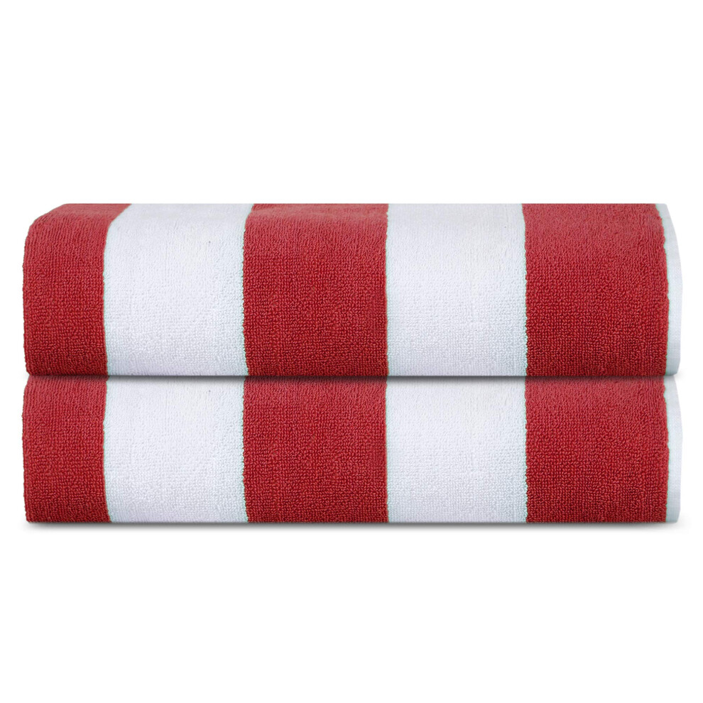 SweetNeedle Beach Towels for Adults Pack of 2 - Red White Cabana Striped Classic - 100% Cotton Terry Ringspun Pool Towel, Quick Dry, Super Absorbent-image-OPC-PJSTK98-NEW