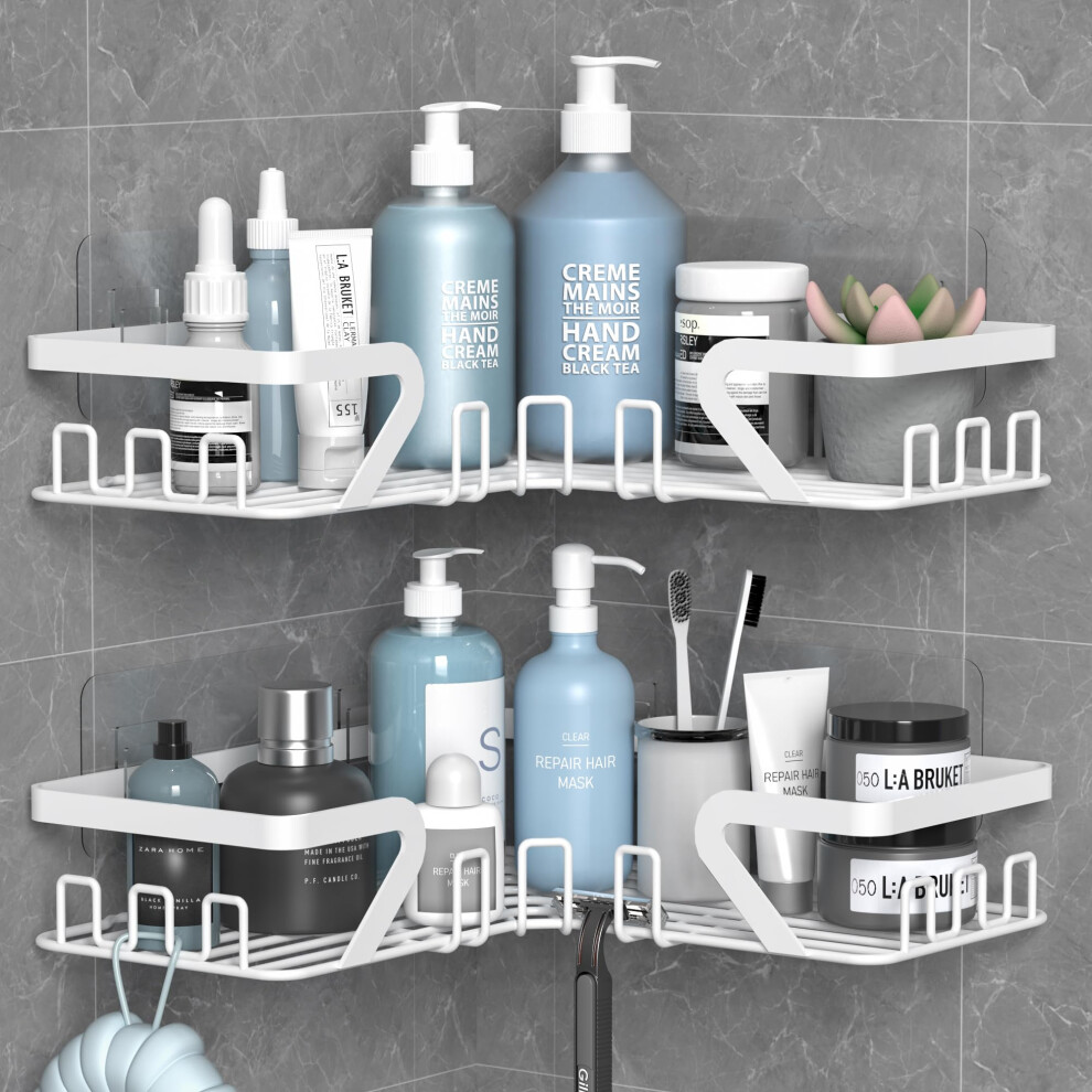 Kegii Shower Caddy Corner With Soap Holder, Shower Storage No Drilling, Corner Bathroom Shelves Storage, White