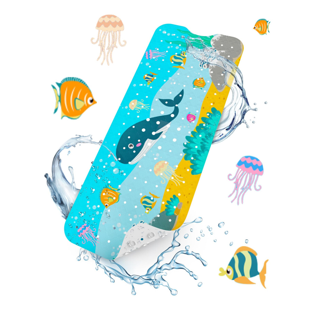 Hitslam Baby Bath Mat Non Slip, Bathtub Mat Non Slip, 101 X 40Cm Extra Long Bath Tub Mat For Kids, Bathroom Shower Mat With Suction Cups And Drain