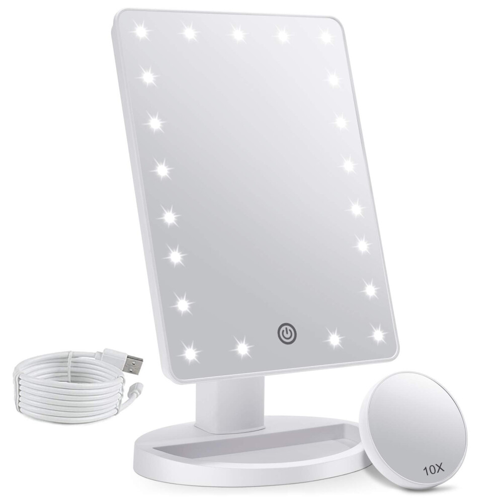 Fascinate Makeup Vanity Mirror With Lights And Detachable 10X Magnification, 21 Led Lights Adjustable Dimming Touch Sensor, Dual Power Supply, 180?