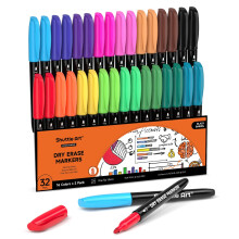Shuttle Art 32 Pack Whiteboard Pens, 16 Colours Whiteboard Markers, Fine Point Dry Wipe Markers, Dry Wipe Pens for Writing, Drawing on Whiteboards,
