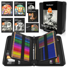 Shuttle Art 124 Pack Sketching and Drawing Pencils Set, Sketch Art Pencil Set with 4 Drawing Pads, Graphite Pencils in Zipper Case, Colouring Pencils