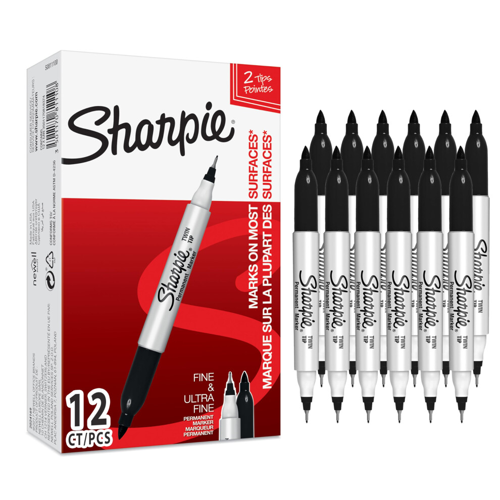 Sharpie Twin Tip Permanent Markers | Fine & Ultra-Fine Points | | 12 Count Black