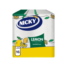 Nicky Lemon Kitchen Towel - Pack of 16 Rolls | 100 2-Ply Sheets per Roll | Absorbent | Easy Opening | Lemon Scented Core | Unique Embossing |