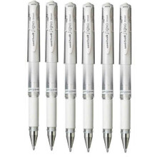 Uni Ball White Signo Pen Broad Metallic Gel Ink Rollerball Metal 1mm Tip Nib 0.65mm Line Width With Rubber Grip UM-153 (Pack Of 6)