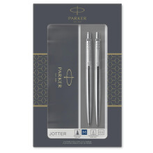 Parker Jotter Duo Gift Set with Ballpoint Pen & Mechanical Pencil (0.5mm) , Stainless Steel with Chrome Trim , Handwriting Pens & Stationery Supplies