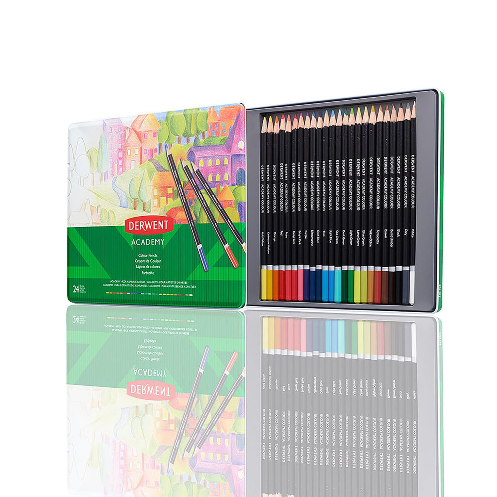 Derwent Academy Colouring Pencils, Set Of 24 In Tin Box, Blendable Multicolour Artist?S Pencils, Ideal For Colouring, Drawing & Illustration, Premium