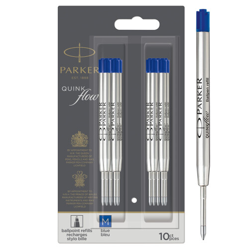 Parker Parker Ballpoint Pen Refills | Medium Point | Blue QUINKflow Ink | 10 Count