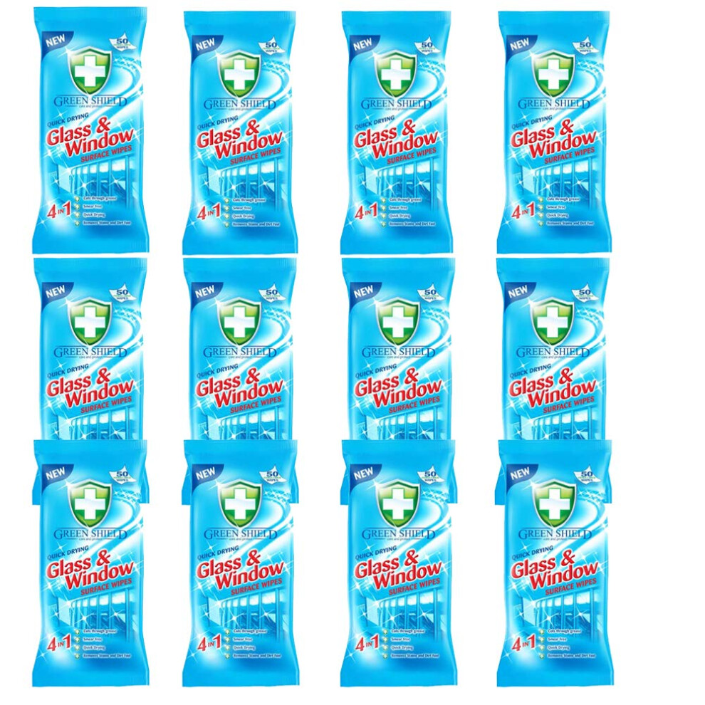 Shield Shield Glass And Window Surface Wipes 12 Packs Of 70 = 840 Wipes Green