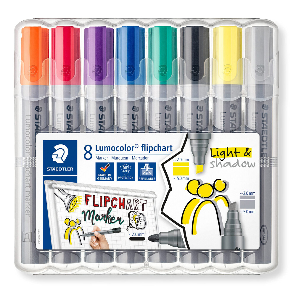 Staedtler 356 Swp8 Lumocolor Flipchart Markers - Assorted Colours (Pack Of 8)