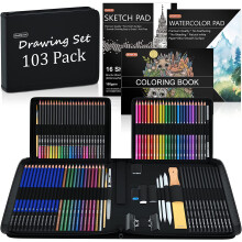 Shuttle Art 103 Pack Sketching and Drawing Set, Sketch Books, Graphite and Colouring Pencils in Sturdy Zipper Case, Art Supplies for Artists,