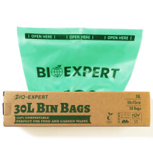 BIO-EXPERT 30L x 50 Bin Liner Bags 100% Compostable and Biodegradable Made from Plants with En13432 & Home Compost Certification Leakproof Super