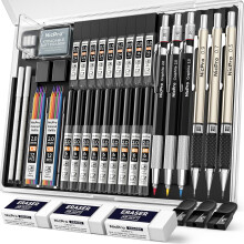 Nicpro 35PCS Art Mechanical Pencil Set, 3 PCS Metal Drafting Pencil 0.5 mm & 0.7 mm & 0.9 mm & 3 PCS 2mm Lead Holder (6B 4B 2B HB 2H 4H Colors) For