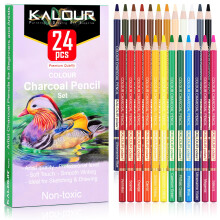 KALOUR PDAS 24 Premium Coloured Charcoal Pencils Drawing Set, Quality Pastel Chalk Pencils, for Colouring, Sketching, Drawing, Layering & Blending for