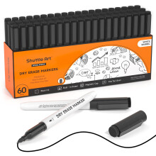Shuttle Art Black Whiteboard Markers, 60 Pack Magnetic Whiteboard Pens Fine Tip and Eraser, Dry Wipe White Board Pens for Kids Writing on Whiteboards,
