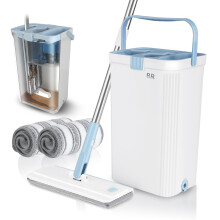 Spin Mop Bucket Set with Spin 360 Wringer and 2 Microfibre Mop Pad Head Telescopic Easy Press Handle with Spin Dry Cleaning Caddy Set-Microfibre Home