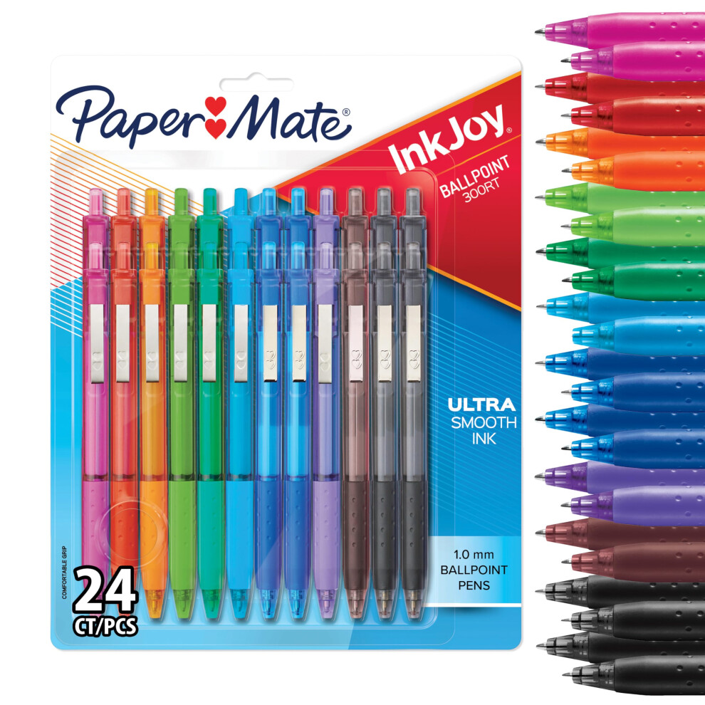 Paper Mate Inkjoy 300Rt Retractable Ballpoint Pens | Medium Point (1.0 Mm) | Assorted Colours | 24 Count