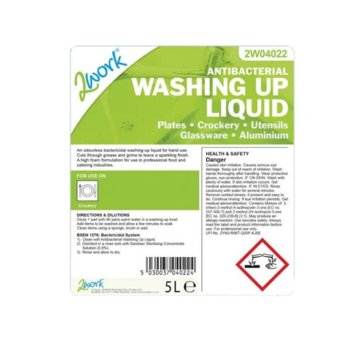 2Work Antibacterial Washing Up Liquid 5 Litre 2W04022 1