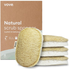 Vove Washing Up Sponges, Pack of 4, Cellulose & Cotton with Natural Loofah, Eco-Friendly Loofah Kitchen Sponges, Bathroom Scrubbing Pads,