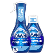 Dawn Powerwash Spray Starter Kit, Platinum Dish Soap, Fresh Scent, 1 Starter Kit + 1 Dawn Powerwash Refill, 16 fl oz each.