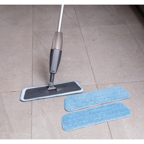 Addis Addis Essentials Microfibre Spray Flat Mop with 2x Spare Replacement refills heads, Grey and Light Blue, One Size 2