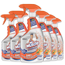 Mr Muscle Bathroom Cleaner, Platinum Antibacterial Bathroom Spray, Mandarin, Pack of 6 (6 x 750ml)