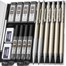 Nicpro 6PCS Metal Mechanical Pencils Set, Propelling Drafting Pencil 0.3 & 0.5 & 0.7 & 0.9 mm, 2PCS 2mm Lead Holder(2B HB 2H 4B) For Art Writing