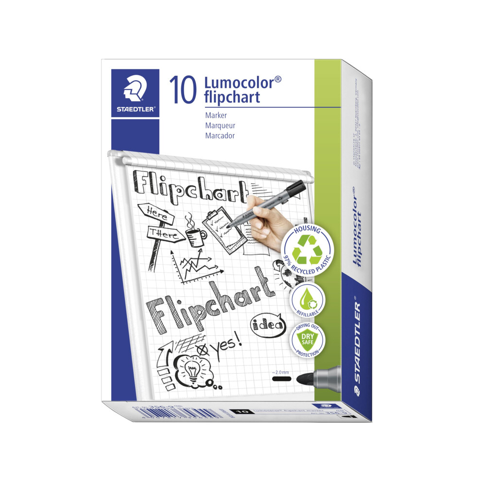 Staedtler 356-9 Lumocolor Flipchart Markers - (Box Of 10) Black