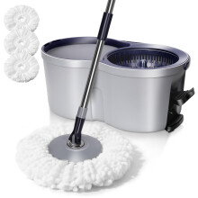 Masthome Mop and Bucket, Spin Mop Bucket with Foot Pedal, Easy Wring & Clean Mop with 131cm Stainless Steel Handle, 360? Rotating Microfiber Floor