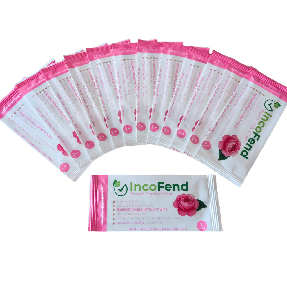 Incofend 50 Pack Intimate Wet Wipe Individual Packed Biodegradable Flushable Travel Hygiene Cloth Ladies Freshening Feminine Individually Wrapped Sachet For