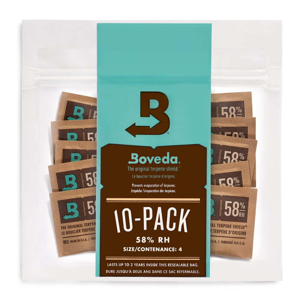 Boveda 58% Two-Way Humidity Control Packs for Storing ? oz ? Size 4 ? 10 Pack ? Moisture Absorbers for Small Storage Containers ? Humidifier Packs ?-image-OPC-PJSTNQC-NEW