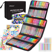 Efimeso 100 Pack Gel Pens Set 50 Glitter Gel Pens with 50 Refills in Zipper Case for Adult Colouring Books and Kids Writing Drawing with Glitter