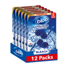 Bloo Colour Active Toilet Rim Block Bleach with Anti-Limescale, Cleaning Foam, Dirt Protection and Extra Freshness with Bloo Odour-Stop Technology,