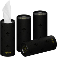 tishoo Hyaluronic Acid-Infused 4-ply Ultra Luxury Tissues | for Car Cup Holders, Home & Travel | 4 Tubes in Plastic-Free Packaging | Black/Pure