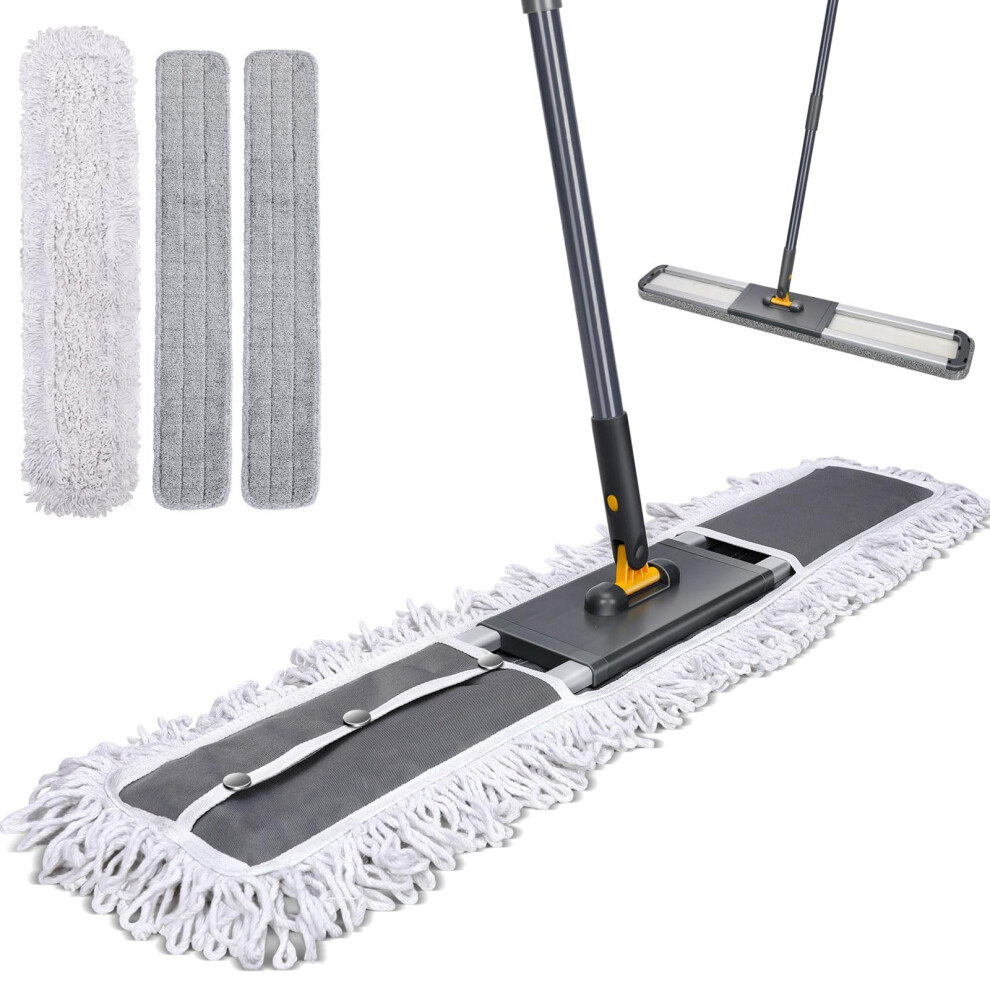 Mastertop Heavy Duty Industrial Mop, 90Cm Wide Large Commercial Flat Mop With 155Cm Telescopic Handle, Dust Sweeper Mops With 3 Reusable Pads,
