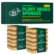 bioGo 12 Pack Biodegradable Kitchen Sponges - Eco-Friendly, Compostable, Natural Cellulose Dish Sponges - Biodegradable Sponges Washing Up - Reusable