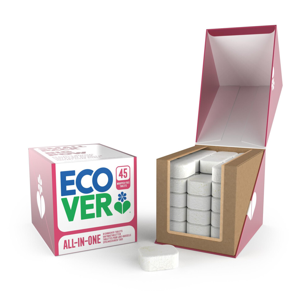 Ecover All-In-One Dishwasher Tablets, Contains Salt & Rinse Aid, Power Cleaning, Mandarin and Lemongrass Scent, Pack of 1, 45 Tablets-image-OPC-PJSTPDN-NEW