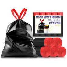 QILERR 25L Heavy-Duty Bin Bags with Drawstring | 60 Count Extra Thick Leakproof Rubbish Bags | Black Bin Liners for Kitchen, Home & Office | Fits