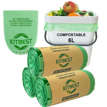 KITBEST Compostable Food Waste Bags 6L 150 Biodegradable Bin Liners with EN13432 Certification, Home Compost Kitchen Caddy Trash Waste Garbage Bags