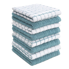 Bumble Premium Cotton Dish Cloths (12" x 12") Aqua Check Design | Highly Absorbent | Natural Ring Spun Cotton | Kitchen Dish Towel Set | 380 GSM - 8