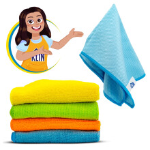 KLIN Large Microfiber Cleaning Cloths with Scrubbing Towel, 13 pcs. Set, Soft, Absorbent, Non-Abrasive, and Lint Free for Kitchen Counters, Bathroom