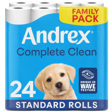 Andrex Complete Clean Toilet Roll 24 Rolls (Previously Andrex Classic Clean Toilet Tissue) Unbeatable Toilet Paper with Unique 3D Wave, FSC Certified