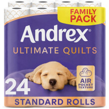 Andrex Ultimate Quilts Toilet Paper 24 Rolls - Air Pocket Technology, Thick, Super-Soft Quilted Sheets (4475901)
