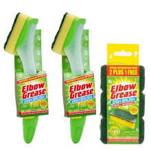 2X Elbow Grease Fillable Washing Up Brush with Sponge- Ergonomic design handle - with 3X Elbow Grease Sponge Refills